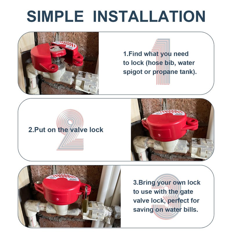 Young Dance Gate Valve Lockout Device 2Pack Rotating Plastic Outdoor Water Hose Protector Babyproof 1-2.5in Diameter Valve Handles Red Secure for Water Spigot Faucet Knob Oil Natural Gas Propane Tank Lock Outdoor - Image 5